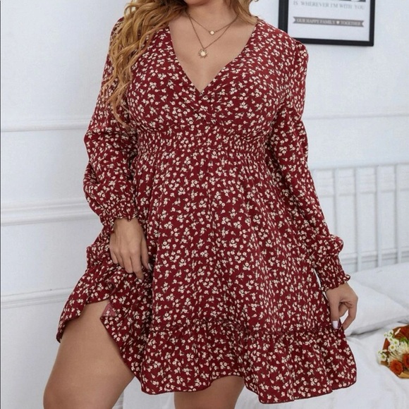 Boho ditsy floral shirred waist ruffle hem mini dress - Picture 5 of 9